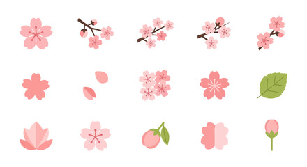 Collection of Cherry Blossom Elements and Flowers. © ryu