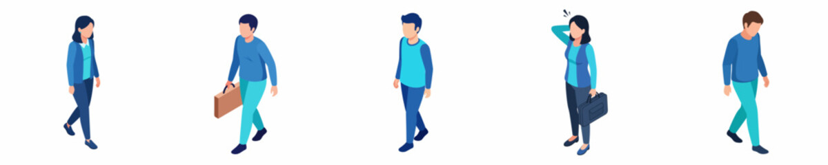Fototapeta premium Isometric Low Poly People Character Walking with Briefcase and Backpack Illustration