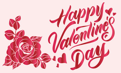 Obraz premium Happy Valentines Day . Happy Valentines Day greeting card. Calligraphic design for print cards, banner, poster Hand drawn text lettering for Valentines Day with hearts shape Vector illustration isolat