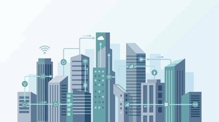 Modern cityscape with futuristic technology and connectivity.