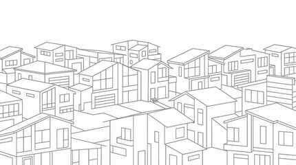 Detailed line drawing of a neighborhood with multiple houses and buildings.