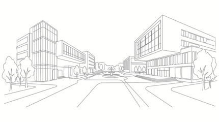 Urban landscape with modern office buildings and city street.