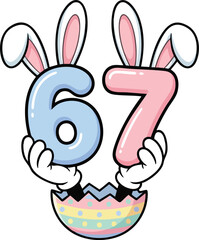 Obraz premium Six Seven Easter Meme – Funny Bunny Numbers Viral Easter Cartoon Design