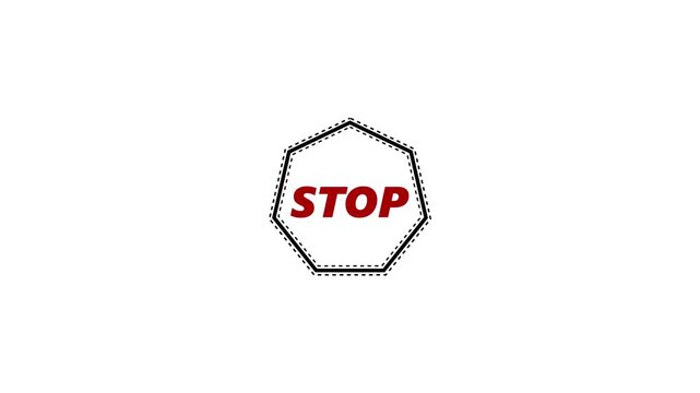 Minimalist black stop sign animation featuring an octagonal warning symbol on white background. 4k video