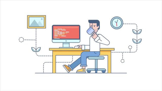 Programmer Working at Desk with Computer &ndash; Software Development Illustration
