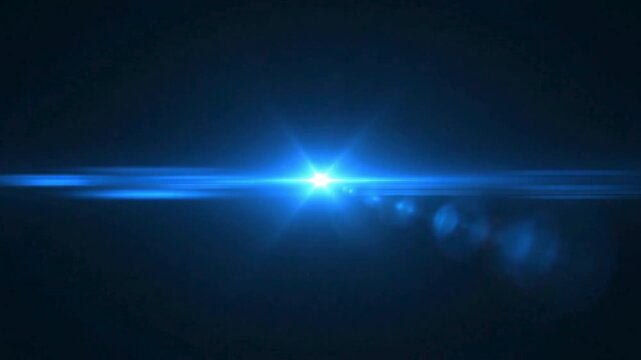 Bright and captivating, a radiant blue light, emanating from a single point, streaks across the frame with ethereal grace, illuminating the depth of darkness. 