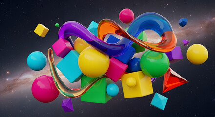 Naklejka premium A vibrant and colorful 3D illustration of various shapes floating in space
