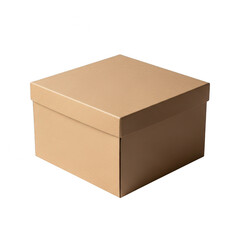 Brown cardboard box with lid on white background isolated on transparent background