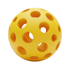 Yellow pickleball with holes on white background isolated on transparent background