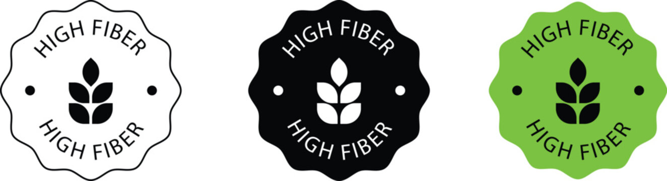 High fiber stamp icons set for product feature information.
