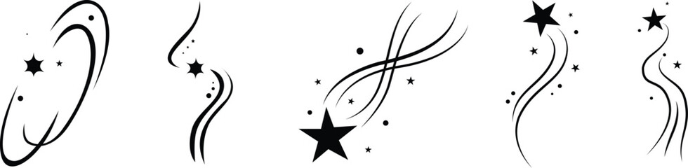 Galaxy swirl design hand drawn shooting star and swirly tattoo symbols vector Illustration.