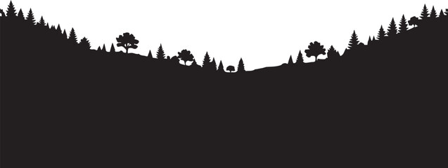 Mountain forest landscape silhouette vector illustration with pine trees and hills nature © MDRAYHAN