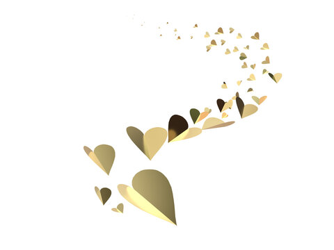 hearts golden gold isolated flying falling - 3d rendering