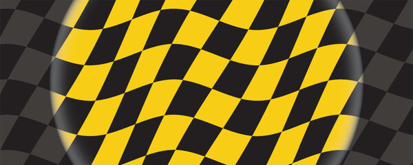 Obraz premium Checkered texture pattern. Modern abstract cube tile background on black and yellow color. Flag race design