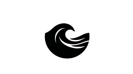 Naklejka premium A stylized monochrome illustration depicts a wave cresting in a curved, enclosed form