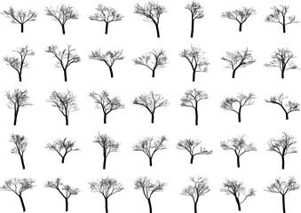 Dry Tree Silhouette Set Vector Illustration for Environmental Awareness Posters, Storytelling Art, Isolated on White Background.