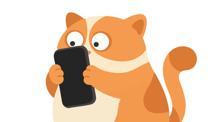 Funny Cat Using Smartphone Flat Vector Illustration