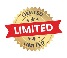 Obraz premium A golden badge with a red ribbon displays the word limited repeatedly signifying exclusivity and a restricted quantity high quality professional detailed modern elegant