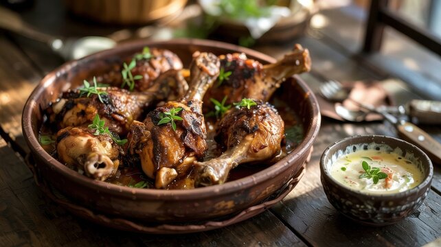 A dish of Georgian cuisine.
Shkmeruli is one of the most popular and flavorful dishes of Georgian cuisine, originally from the mountainous Racha region.