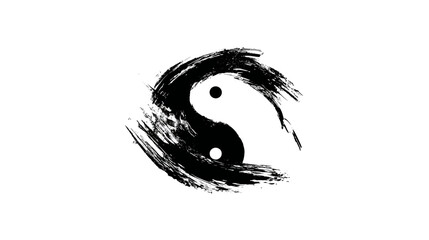 Fototapeta premium A simple yin yang symbol in black and white, with brushstroke effect around the circle