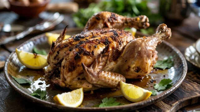 A dish of Georgian cuisine.
Tabaka chicken (or tapaka) is a well&mdash;known and favorite dish of Georgian cuisine, which consists of a whole chicken fried under a press in a frying pan.