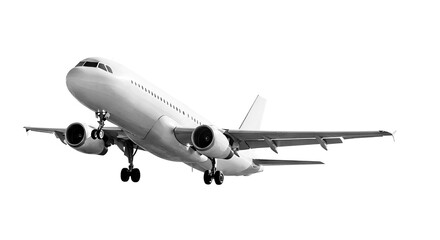 Fototapeta premium Commercial Airplane Taking Off Side View, White Passenger Jet Aircraft Flying in the Air, Aviation Transport and Aerospace Industry, Isolated on a Transparent Background.