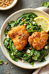 Chicken nuggets with spinach