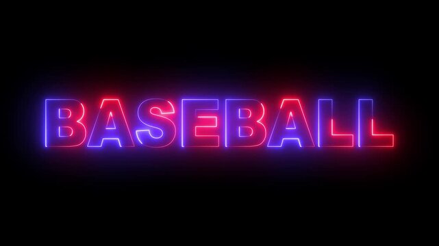 glowing neon Baseball text animation on black background. neon Baseball sign. Baseball sports name text. 4k motion video.