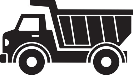 Black and white dump truck silhouette isolated on white background representing heavy machinery, industrial transport, construction equipment, logistics services, and civil engineering project work. © Empowerment angle 
