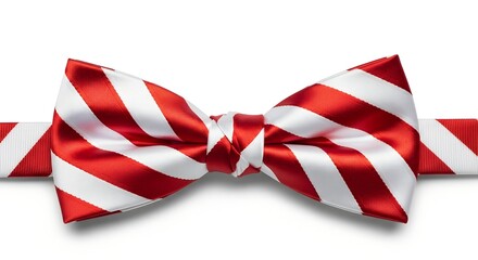 Fototapeta premium A red and white striped bow on a ribbon against a plain background