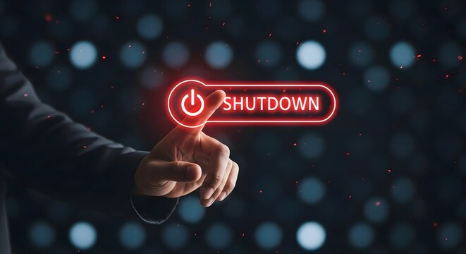 Shutdown button finger pressing power off system end process control stop turn off technology