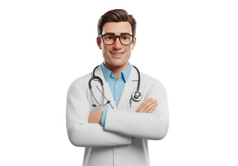 Confident male doctor in white lab coat with stethoscope