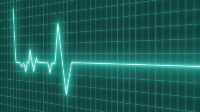 Digital heartbeat monitor showing a flatline with a brief spike animation