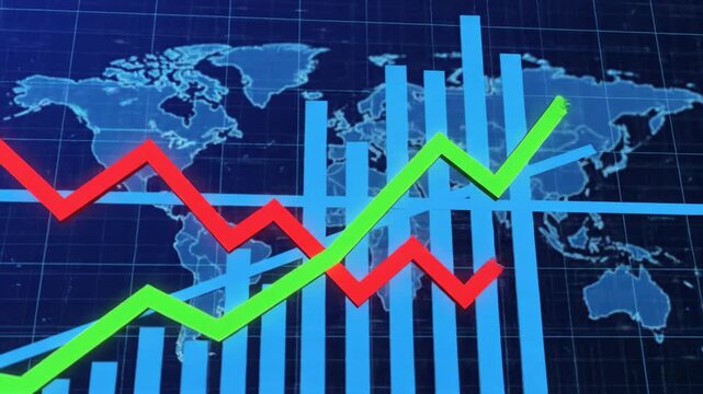 Global economy chart animation showing growth and decline
