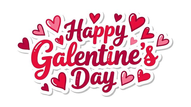Happy Galentine&rsquo;s Day Handwritten Typography Animation in Sticker Style