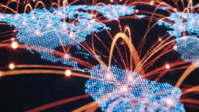 Global connection network map with interlinking data points visualization