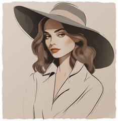 lady with hat retro fashion illustration vector