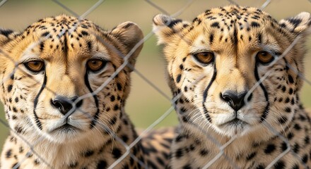 Obraz premium Cheetahs Behind Bars in Captivity.