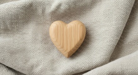 Fototapeta premium Carved wooden heart resting on textured fabric surface as decorative element