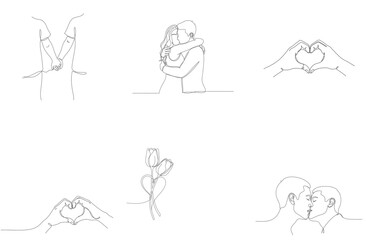 Continuous Line Art Couple Embrace Heart Vector Illustration
