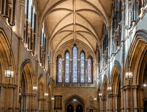 Interior view of Christchurch Cathedral, in Dublin, Ireland, medieval church built in 11th century, one of the main tourist attractions of the Irish capital.