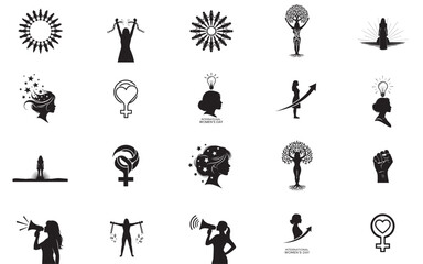 Set of black silhouettes of women in various poses vector illustration