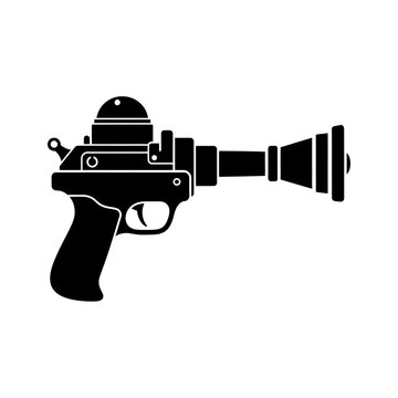 A black silhouette of a retro ray gun a classic science fiction weapon