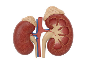 Detailed illustration of human kidneys and adrenal glands