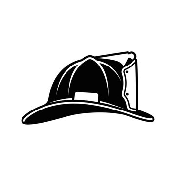 Black and white illustration of a vintage firefighter s helmet