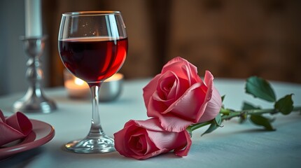 Red wine and rose petals