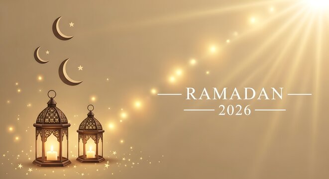 Ramadan 2024 greeting with lanterns and crescent moons symbolizing fasting and spirituality