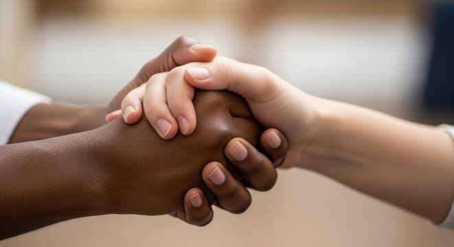 Interracial hands joined in a symbol of unity and solidarity.