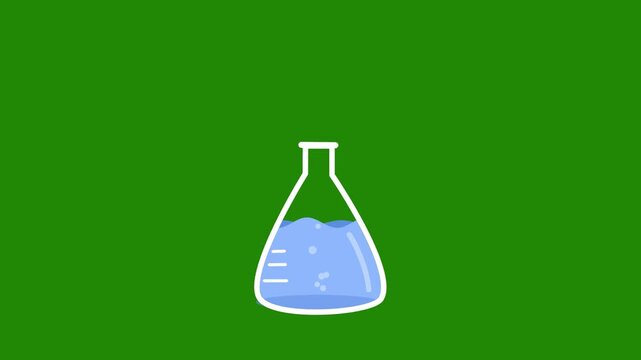 Erlenmeyer Flasks animation with green background. Scientific Lab Glass Tube. Chemical Liquid cartoon