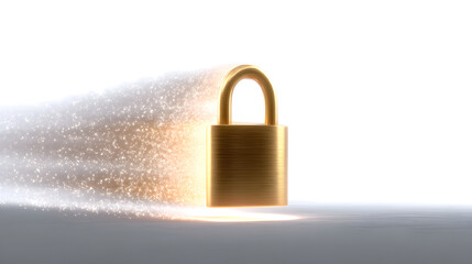Fototapeta premium Security Icon in Digital World: A gleaming golden padlock stands as a powerful symbol of digital safety, radiating with light and security in a modern, elegant presentation.